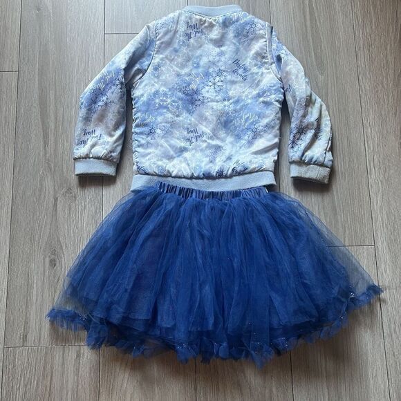 Disney Frozen Outfit Set Blue Coat Jacket + Tutu Skirt Silver Glitter 5-6T - Picture 8 of 13